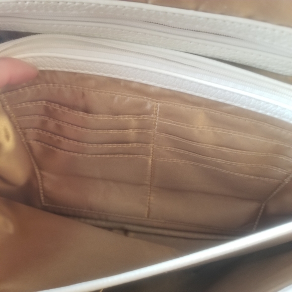 Joy & Iman Leather Timeless Chic Leading Lady Satchel Bag White and Tan Two Tone - Picture 13 of 14